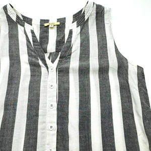KORI AMERICA Women's Small Gray White Striped Tunic Tank Top‎ Lagenlook Beachy